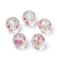 Printed Glass Beads, Round with Flower Pattern, Clear, 11~12x11mm, Hole: 1.5mm(X-GFB-Q001-12mm-E01)