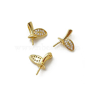 Brass Micro Pave Clear Cubic Zirconia Leaf Peg Bails Pin Charms, for Baroque Pearl Making, Golden, 8x10mm(BAPE-PW0002-20A)