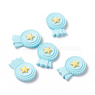 Opaque Resin Cabochons, Badge with Star, Cyan, 26x19x6mm(RESI-G036-G08)
