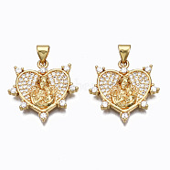 Brass Micro Pave clear Cubic Zirconia Pendants, Nickel free, Heart, Real 16K Gold Plated, 22x22x3.5mm, Hole: 3x5mm(ZIRC-N039-165-NF)