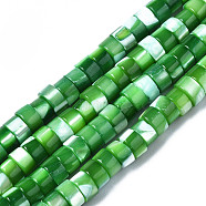 Natural Trochus Shell Beads Strands, Dyed, Flat Round/Disc, Heishi Beads, Lime Green, 4x2mm, Hole: 0.8mm, about 154~160pcs/strand, 14.96~15.75 inch(38~40cm)(SHEL-S278-027C)