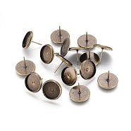 Brass Stud Earring Settings, Cadmium Free & Nickel Free & Lead Free, Antique Bronze, Tray: 12mm, 14mm, Pin: 0.7mm(KK-E589-14mm-AB-NR)