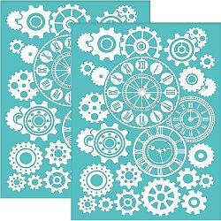 Self-Adhesive Silk Screen Printing Stencil, for Painting on Wood, DIY Decoration T-Shirt Fabric, Turquoise, Gear Pattern, 195x140mm(DIY-WH0337-024)