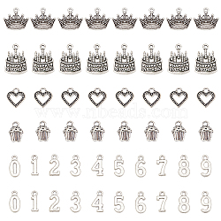 CHGCRAFT 100Pcs 5 Style Tibetan Style Alloy Pendants, Cake with Happy Birthday & Number, Cadmium Free & Lead Free, Antique Silver, 14~22x10~17.8x1.5~8mm(FIND-CA0003-84)