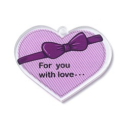 Valentine's Day Transparent Acrylic Pendant, Heart Charm, Medium Purple, 40.5x49.5x2mm, Hole: 3mm(OACR-A025-02C)