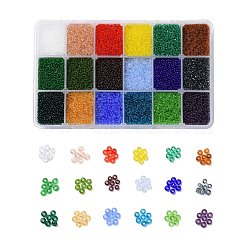 360G 18 Colors 12/0 Grade A Round Glass Seed Beads, Transparent Colours, Mixed Color, 2x1.5mm, Hole: 0.8mm, 20g/color, about 38400pcs/box(SEED-JP0012-14-2mm)