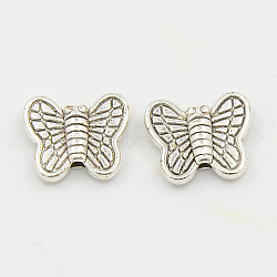 Alloy Beads, Cadmium Free & Nickel Free & Lead Free, Butterfly, Antique Silver Color, Size: about 8mm long, 10mm wide, 3mm thick, hole: 1mm(X-PALLOY-B0041-AS-FF)