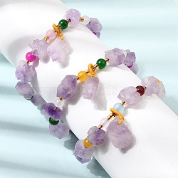 Raw Rough Natural Amethyst Nuggets Charm Beaded Stretch Bracelets for Women, with Plastic Beads, Inner Diameter: 1.97~2.17 inch(5~5.5cm)(GG-CBA2C9C-05)