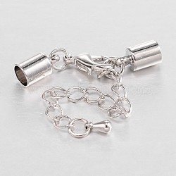 Brass Chain Extender, with Cord Ends and Lobster Claw Clasps, Nickle Free, Platinum, 38mm, Cord End: 11x7mm, Hole: 6mm, Chain Extender: 50mm(KK-L089-03P-NF)