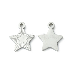 304 Stainless Steel Manual Polishing Charms, Star Charm, Stainless Steel Color, 14x11.5x1.5mm, Hole: 1.6mm(STAS-C075-14P)