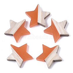 Resin & Wood Cabochons, Star, Coral, 17.5x18x3.5mm(RESI-R425-02G)