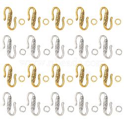 Tibetan Style Alloy S-Hook Clasps, with Brass Jump Rings, Cadmium Free & Lead Free, Mixed Color, 22x12x3.5mm(FIND-FS0005-28)