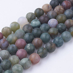 Natural Indian Agate Bead Strands, Round, Frosted, 8~8.5mm, Hole: 1mm, about 45~47pcs/strand, 14.9 inch(38cm)(G-G735-01F-8mm)