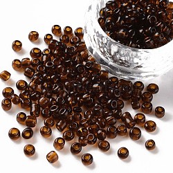 Glass Seed Beads, Transparent, Round, Brown, 6/0, 4mm, Hole: 1.5mm, about 1000pcs/100g(X1-SEED-A004-4mm-13)