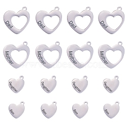 8Pcs 4 Styles Hollow Heart with Word, Stainless Steel Color, 18~29x16~26x1.5mm, Hole: 2.5mm, 2pcs/style(STAS-CJ0001-223)