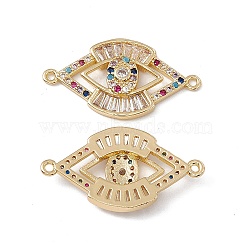 Brass Pave Colorful Cubic Zirconia Connector Charms, Horse Eye Links, Real 18K Gold Plated, 14.5x26.5x3.5mm, Hole: 1.2mm(KK-E068-VC073)