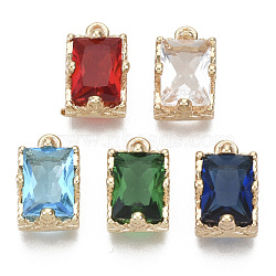 Glass Rhinestone Pendants, with Light Gold Plated Brass Claw Open Back Settings, Rectangle, Faceted, Mixed Color, 10x6x5mm, Hole: 1mm(GLAA-N038-20)
