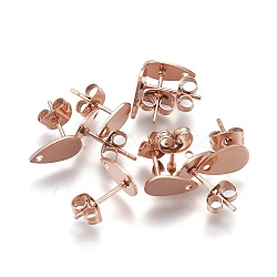 Ion Plating(IP) 304 Stainless Steel Stud Earring Findings, with Flat Plate, Teardrop, Rose Gold, 10x6x0.9mm, Hole: 1mm, Pin: 0.8mm(STAS-O119-11A-RG)