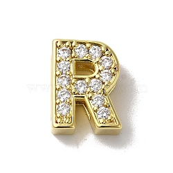 Brass Micro Pave Cubic Zirconia Beads, Lead Free & Cadmium Free, Long-Lasting Plated, Real 18K Gold Plated, Letter R, 12x9x5mm, Hole: 8.5x2mm(KK-H487-25G-18)