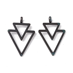 304 Stainless Steel Pendants, Double Triangle, Electrophoresis Black, 34.5x23x6mm, Hole: 4mm(STAS-P308-01B)