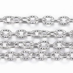304 Stainless Steel Textured Cable Chains, with Spool, Unwelded, Oval, Stainless Steel Color, 3x2.4x0.6mm, about 32.8 Feet(10m)/roll(CHS-H012-01P)