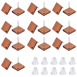 15 Pairs Walnut Wood Rhombus Stud Earring Findings, with 304 Stainless Steel Pin and 50 Plastic Ear Nuts, Coconut Brown, 17x17mm, Hole: 1.6mm, Pin: 0.7mm(EJEW-SC0001-30)