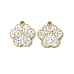 201 Stainless Steel Rhinestone Pendants, with Enamel, Real 18K Gold Plated, Dog, 14x13.5x2mm, Hole: 1.2mm(STAS-V005-05G-02)