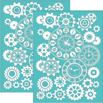 Self-Adhesive Silk Screen Printing Stencil, for Painting on Wood, DIY Decoration T-Shirt Fabric, Turquoise, Gear Pattern, 195x140mm
