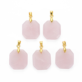 Natural Gemstone Pendants, with Golden Brass Loops, Faceted, Rectangle Octagon, 20x18x4mm, Hole: 4.5x4mm