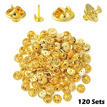 120 Sets Iron Lapel Pin Backs, Tie Tack Pin, Brooch Findings, Golden, Tray: 4.5mm, 12mm, Pin: 1mm