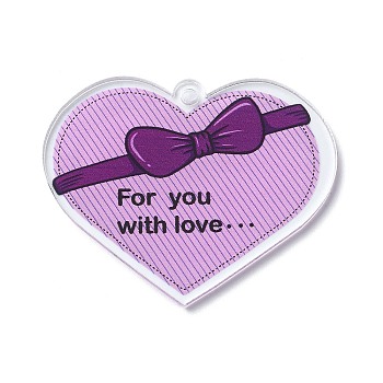 Valentine's Day Transparent Acrylic Pendant, Heart Charm, Medium Purple, 40.5x49.5x2mm, Hole: 3mm
