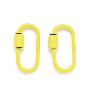 Spray Painted Brass Screw Carabiner Lock Clasps, for Necklaces Making, Oval, Yellow, 26x13x2mm