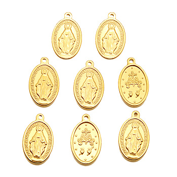 201 Stainless Steel Pendants, Oval with Virgin Mary, Golden, 25.5x15.5x3mm, Hole: 1.8mm