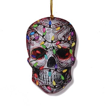 Opaque One-sided Printed Acrylic Big Pendants, for Halloween, Skull, Silver, 548x2mm, Hole: 3.5mm