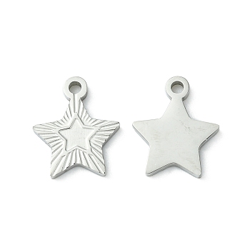 304 Stainless Steel Manual Polishing Charms, Star Charm, Stainless Steel Color, 14x11.5x1.5mm, Hole: 1.6mm