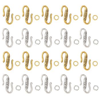Tibetan Style Alloy S-Hook Clasps, with Brass Jump Rings, Cadmium Free & Lead Free, Mixed Color, 22x12x3.5mm