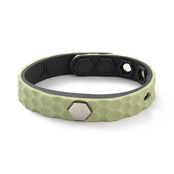 Flat Silicone Cord Bracelets, Hexagon Beads Adjustable Bracelet for Men Women, Dark Khaki, 9.92 inch(25.2cm)