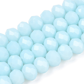 Opaque Solid Color Glass Beads Strands, Faceted, Rondelle, Light Cyan, 3.5x3mm, Hole: 0.4mm, about 138pcs/strand, 15.7 inch(40cm)