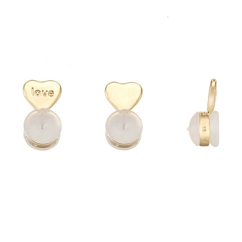 Silicone Ear Nuts, Earring Backs, with Brass Findings, Heart, Golden, 11.2x6x5.5mm