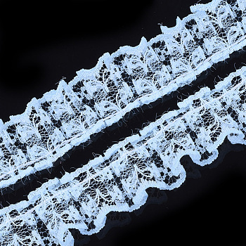 Organza Lace Trim, Pleated/Double Ruffle Ribbon, Light Sky Blue, 23~28mm, 50m/bundle