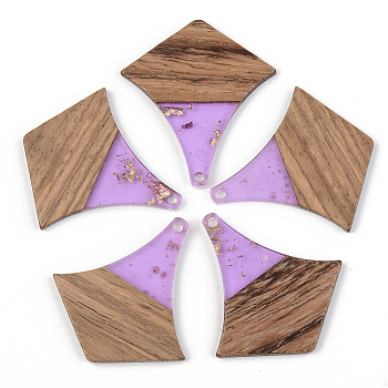 Transparent Resin & Walnut Wood Pendants, with Gold Foil, Arrows, Lilac, 38x35x3mm, Hole: 2mm