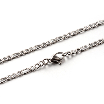 304 Stainless Steel Figaro Chain Necklaces, with Lobster Claw Clasps, Stainless Steel Color, 23.6 inch(59.9cm), 3x1mm