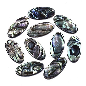 Natural Abalone Shell/Paua Shell Cabochons, with Freshwater Shell, Oval, Colorful, 30x15x3mm