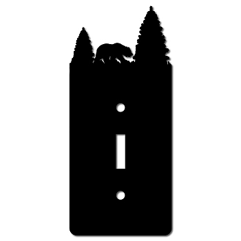 Iron Light Switch Decorations, with Screws, Rectangle with Tree & Bear, Black, 158x70x1.5mm