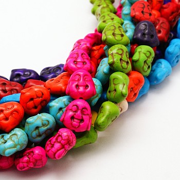 Buddha Head Synthetic Turquoise Beads Strands, Dyed, Mixed Color, 15x14x9mm, Hole: 1mm, about 460pcs/1000g