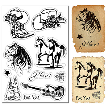 Custom PVC Plastic Clear Stamps, for DIY Scrapbooking, Photo Album Decorative, Cards Making, Stamp Sheets, Film Frame, Horse, 160x110x3mm