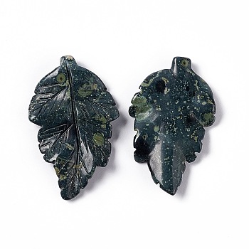 Natural Kambaba Jasper Pendants, Leaf Charms, 41.5x25~26x5mm, Hole: 0.8mm