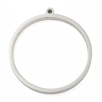 Non-Tarnish 304 Stainless Steel Laser Cut Pendants, Ring Charm, Stainless Steel Color, 37.5x35x3mm, Hole: 2mm