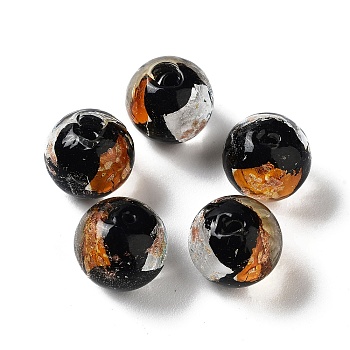 Handmade Lampwork Bead, with Gold Foil, Round, Black, 11.5~12x11~11.5mm, Hole: 1.8~2mm
