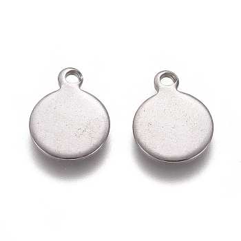 304 Stainless Steel Charms, Stamping Blank Tag, Flat Round, Stainless Steel Color, 10.5x8x0.9mm, Hole: 1.2mm